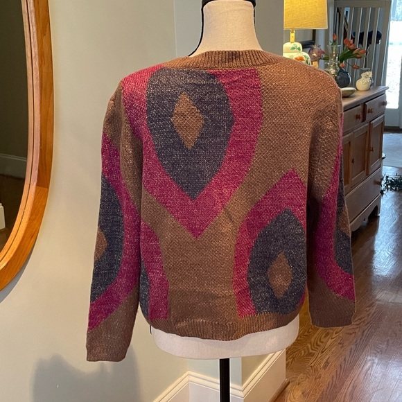 SHEIN Cardigan Size Large Pretty Button Detail Brien Pink Blue Pattern Shimmer - Picture 7 of 11